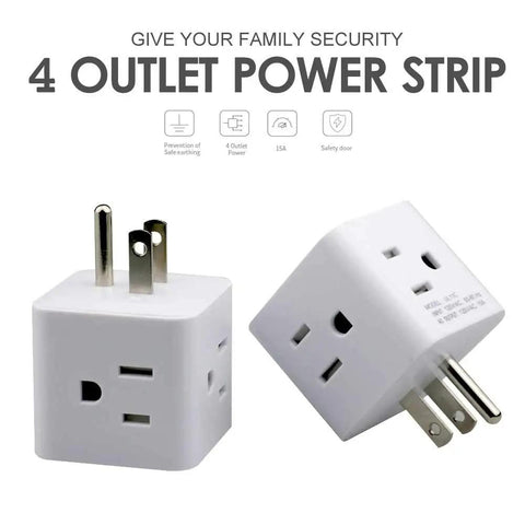 Four Way Wall Tap Outlet Extender For Home Office And Kitchen 4 Grounded AC Outlets Power Strip 120V 15A Up To 1800W Easy Plugger Fits Bulkier Plugs USA Plug Adapter