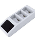 Top view of 3 Battery Parallel Charging Station with LCD Display and USB C Charger Hub for Mini 5 Drone, three battery slots