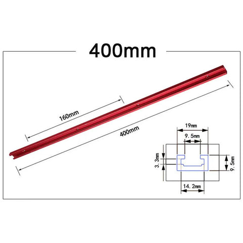 400mm Pro Grade Aluminum T Track Miter Jig Fixture for woodworking with dimensions and diagram