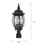 Three Light Outdoor Post Lantern In Textured Black With Clear Beveled Glass Panels, 21 Inch Tall, 7.38 Inch Wide, 60W Max, UL Wet Rated
