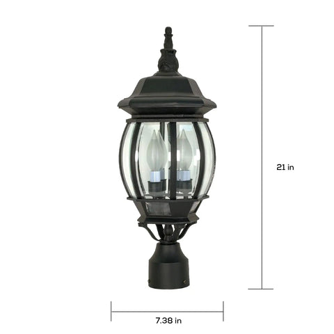 Three Light Outdoor Post Lantern In Textured Black With Clear Beveled Glass Panels, 21 Inch Tall, 7.38 Inch Wide, 60W Max, UL Wet Rated