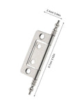 Close-up of a nickel plated hinge showing measurements, part of 16 Pack Nickel Plated Small Cabinet Hinges Flush Butt Hinges For Drawer And Closet Doors DIY Friendly Easy Install Furniture Hardware Repair Kit Durable Load Bearing For Kitchen Bedroom And Office