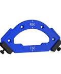 Precision Round Corner Radius Template And Woodworking Router Jig in blue, guiding curved cuts with R60 and T60 markings.