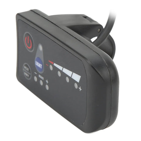 Close-up of Real Time Bike Power Meter with LED display and 5 pin interface, housed in ABS weatherproof casing for cyclists