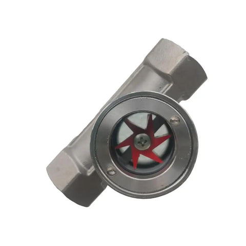 Half Inch NPT Stainless Steel 304 Sight Flow Indicator With Red PTFE Impeller Built Tough High Visibility For Water Oil Gas And Chemicals Max 362 PSI Pipe Accessories DN15 side view