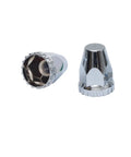 Chrome ABS Front Axle Wheel Covers For Semi Trucks With 33mm Screw-On Lug Nut Covers showing interior and exterior view of caps