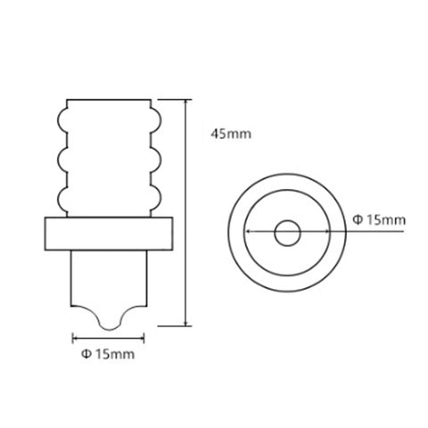 Technical diagram of 24V LED Emergency Warning Light Patch Type Green, dimensions showing 45mm height and 15mm diameter.