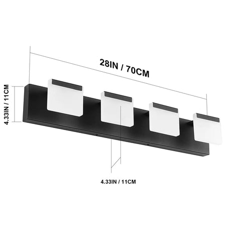 Four Light Matte Black Vanity Lights Over Mirror LED Modern Bathroom Fixture With Acrylic Diffusers Durable Black Metal Frame