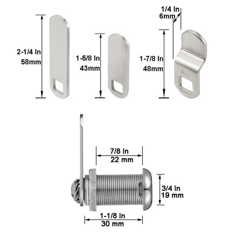 Keyed Alike Cabinet Cam Locks For Tool Boxes, RV Compartments, Mailboxes And Vending Machines, 1 1/8 Inch Cylinder, Chrome Finish