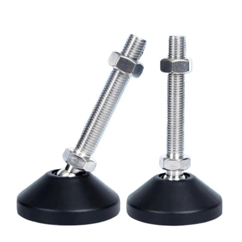 Tough As Nails Adjustable Furniture Leveling Feet With Swivel Articulating Base Pads secure grip, M8 threaded pads, carbon steel and nylon.