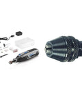 Grab And Go Cordless Rotary Tool Kit With 4V Battery Power And Variable Speed Up To 25000 RPM, keyless chuck and 10 bits.