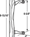 Diagram of Sliding Patio Door Wood Pull Handle With Chrome Plated Brackets Single Pack For Most Flush Lock Systems, 6-5/8" center holes.