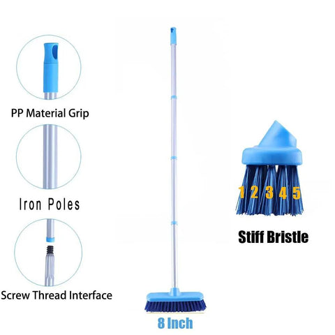 Extendable Deck And Bath Scrub Brush With Long Handle 16 To 50 Inch Adjustable Steel Pole Stiff Bristle Floor Scrubber