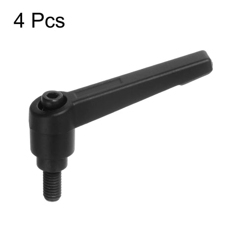 4 Pack Adjustable Clamping Lever Handles M6 12mm Thread Bolts Black Aluminum Alloy Rotating Screw Locking Quick Release Ratchet Handle
