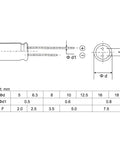 1000uF 16V Aluminum Electrolytic Capacitors Pack Of 25 Built To Take The Heat Up To 105 Degrees Celsius With Operating Range Minus 40 To 105C For TV Audio Speakers Digital Cameras And Home Appliances, radial lead size chart, mm