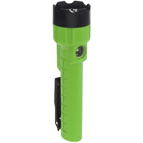 Green and black Lit 300 Lumen Dual Light Flashlight with Magnetic Hands Free Mounts Waterproof 201 Meter Beam, side view