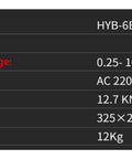 Specifications of Heavy Duty Electric Crimping Pliers Semi Automatic Terminal Crimper, model HYB-6B2 with crimping range 0.25-10mm2.