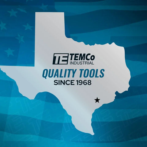 Texas outline with TEMCo Industrial logo and 'Quality Tools Since 1968' text on blue background.