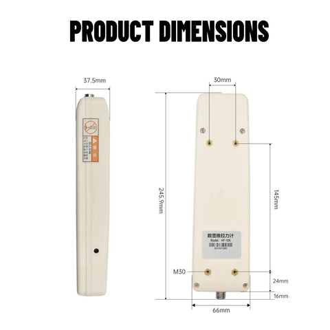 Product dimensions of Digital Force Gauge 10 KN Push Pull Dynamometer With External Load Cell USB Output Peak And Track Modes Three Units N Kg Lb One Percent Accuracy For Precise Tension Testing And Material Strength Checks