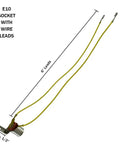 Dead Simple Hookup E10 Socket Kit With Six Inch Wire Leads And Attached Brackets For Miniature Screw Base Light Bulbs showing a socket with two 6-inch wire leads.