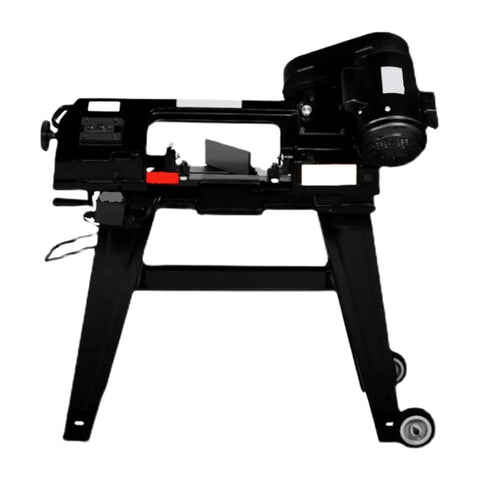 Mini Desktop Metal Cut Off Saw With Heavy Duty Stainless Frame For Precision Angle Cuts On Round And Square Steel Up To Four Inches side view