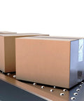 Boxes on conveyor with Five Eighths Inch Ball Transfer Bearing Unit with Nylon Ball, flange mounted for smooth rotation.