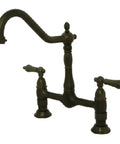 Heritage Bridge Kitchen Faucet In Oil Rubbed Bronze With Solid Brass Construction, Drip-Free Ceramic Disc Cartridge, 2-Handle Design