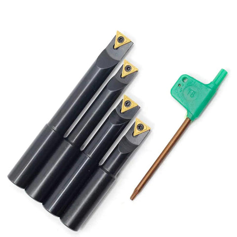 Four-piece Half Inch Round Shank Boring Bar Set With 90 Degree Indexable Carbide Inserts TCMT21.51 TCMT110204 with hex key