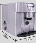 Top Shelf Countertop Automatic Ice Dispenser With Food Grade Abs Shell And Fast 12 To 15kg Production For Hassle Free Home Mixology Smooth Touch Buttons, side view dimensions 37x31x35CM.