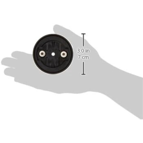 Gravity Top Cap Bicycle Computer Mount for Garmin in palm showing 3.0in diameter for downhill enduro rides, black color.