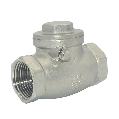1-inch stainless steel swing check valve with female NPT threads, SS316 CF8M, 200 psi WOG