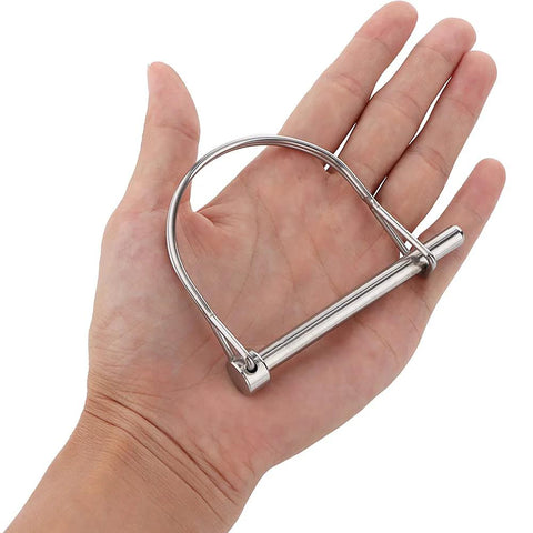 Two stainless steel extended PTO pins, 1/4 x 2-3/4 in, with locking shaft and safety hairpin