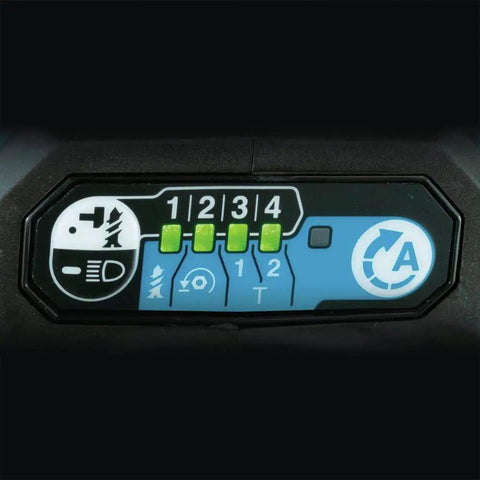 Close-up of the control settings on a Brushless 18V Cordless Impact Driver With Quick Shift Mode and 4 Speed Settings 3600 RPM