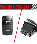 12V UTV Horn Kit with Blue Rocker Switch for Polaris, close-up on horn switch design and connectors, weatherproof and anti-flame