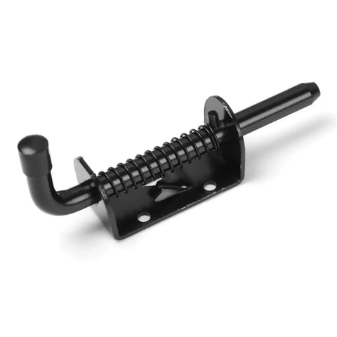 Heavy Duty Sliding Bolt Latch Featuring Spring Loaded Pin Crafted From Premium 304 Stainless Steel, black finish, 5-inch length.