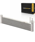 Heavy Duty Aluminum Transmission Oil Cooler For Ford Mustang 2015-2022, Perfect Replacement That Upgrades Heat Sinking For Better Performance And Keeps Things Running Smooth Under Pressure Without Breakdowns, shown with box