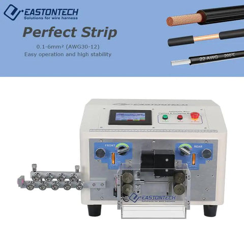 Automatic Cable Wire Cutting Stripping Machine High Speed Computerized Wire Processor With 100 Memory Programs For Pvc Teflon And Silicone Insulation showing front view with controls and wire feed mechanism.