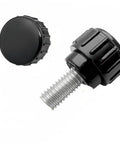 Close-up of a black carbon steel knurled thumb screw from the 20 Pack M4 By 10mm Knurled Thumbscrews For VESA Mounts And Monitors kit.