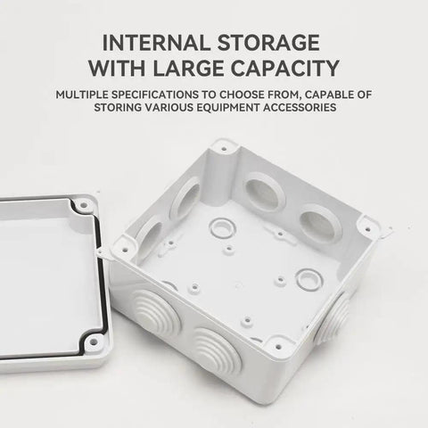 IP65 Weatherproof Junction Box For Outdoor Electronics Enclosures Made Of ABS Plastic, open box with visible internal storage