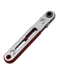 Heavy Duty Chrome Vanadium Steel Workhorse Mini Ratchet Wrench Kit Featuring Bidirectional Quarter Inch Square Drive Hex Socket Adapter And Quick Change Bits Shop Ready with a close-up view of the ratchet.