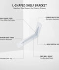 Beefy Heavy Duty L Shaped Stainless Steel Shelf Bracket Wall Mount For Floating Shelves 5.5 By 2.4 Inch White Finish diagram