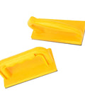 Two yellow Must Have Woodworking Push Stick For Precise Cuts And Safe Sawing Durable Plastic Push Block With Comfortable Grip shown from different angles
