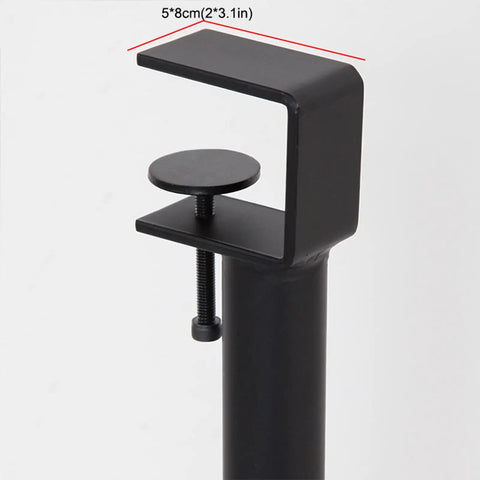 Close-up of Slick Clamp On Adjustable Table Legs clamp mechanism for easy DIY setup, 5x8 cm black iron support.
