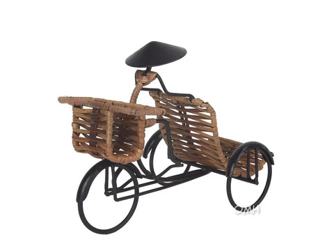 Killer Vintage Asian Rickshaw Driver Card Holder With Sleek Metal Body And Super Cool Rattan Detailing Perfect For Your Desk Or Shelves Bringing Fresh Home Office Energy To Your Space At Seven By Four Inches Wide.