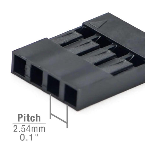 Close-up of a black 2.54mm pitch connector from the Crazy Versatile 1550 Pieces Dupont Connector Kit with measurement label.