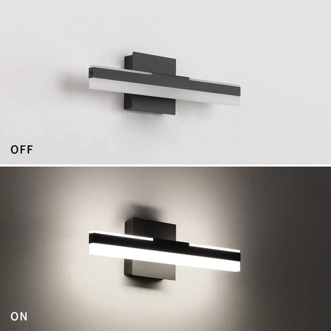 LED Vanity Light Bar For Bathroom Dimmable 23.63 Inch Slick Black Wall Mount Sconce Lamp 16W 6000K Daylight Triac Dimmer Compatible Modern Bath Light Fixture With Flicker Free Easy Install, shown off and illuminated.