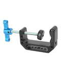 Aluminum C Clamp With 1/4 Inch And 3/8 Inch Mounting Points Blue T Handle Beefy Heavy Duty Desk Cart Bench Post Clamp Jaw Opens 3mm To 65mm Rock Solid Rigging For Studio Cameras Woodworking And DIY Projects black and blue aluminum C clamp with T-handle, 1/4 and 3/8 threads