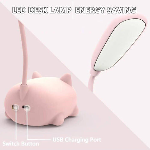 Kids Cat Desk Lamp With Flexible Gooseneck LED Eye Care Light For Homework And Reading Pink Cute Kawaii Desk Accessory