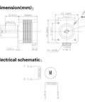 Technical diagram of NEMA17 stepper motors kit showing dimensions and electrical schematic for mounting and wiring guidance.