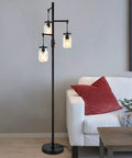 Industrial Floor Lamp With Mason Jar Shade 64 Inch Tall Black Standing Lamp 3 Light Vintage Tree Design in living room